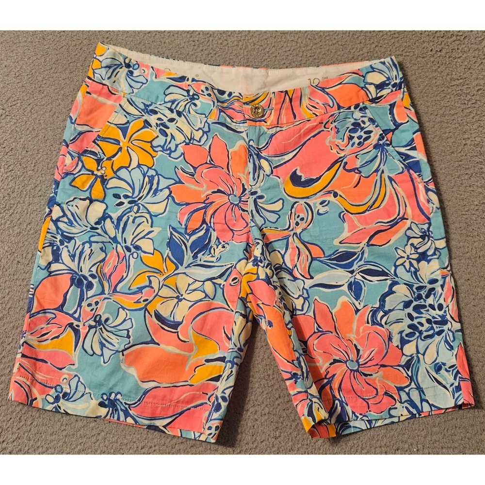 Lilly Pulitzer The Chipper Short 10 Inch Inseam Floral Print Cotton Pink Blue 10
